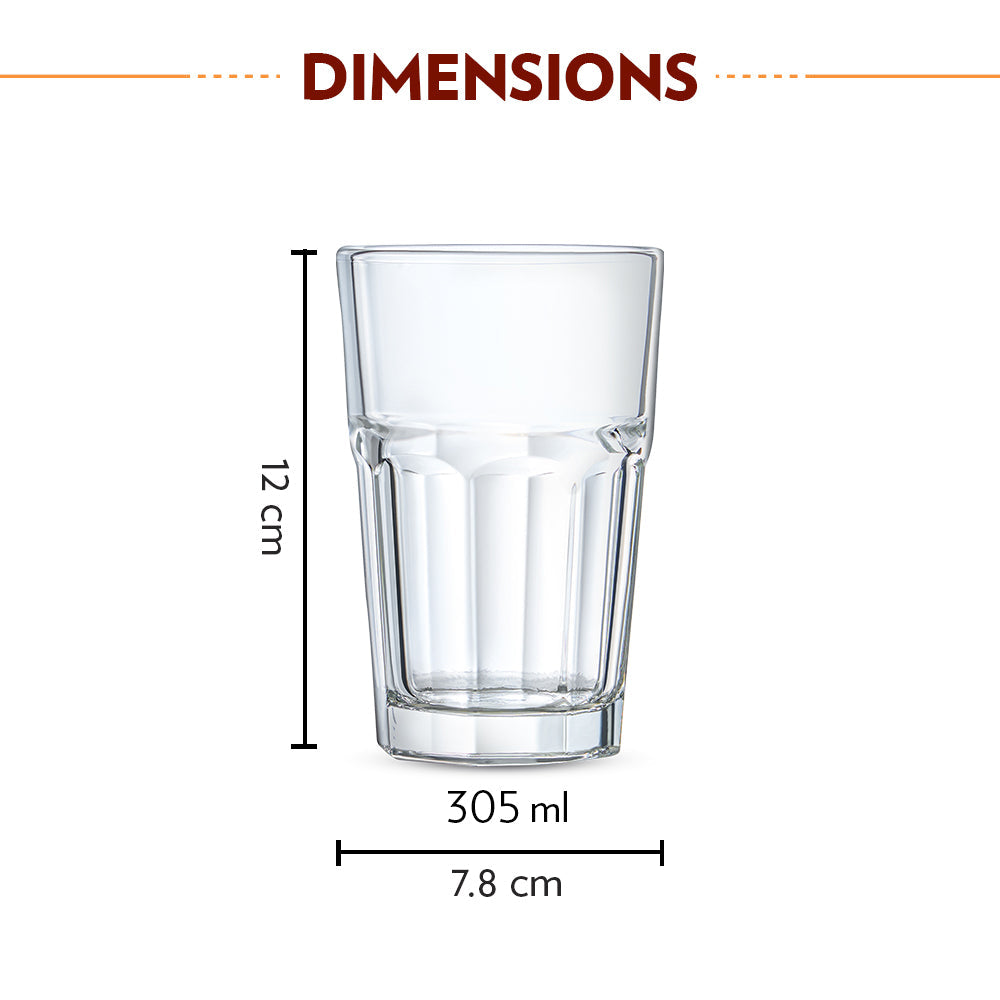 Pure borosilicate Glass Tumbler, Set of 6, 305ml