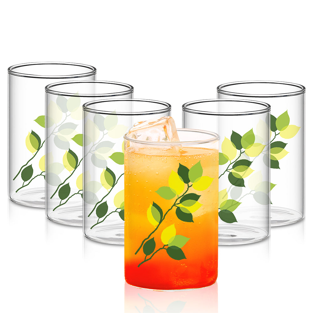 Green Leaves Glass, Set of 6, 295ml