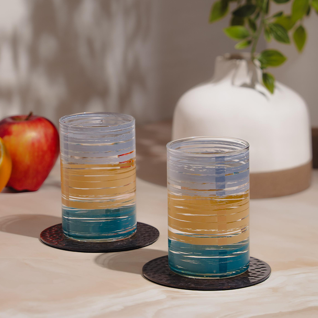 Set of 6 Tricolor Line Glasses- 295ml