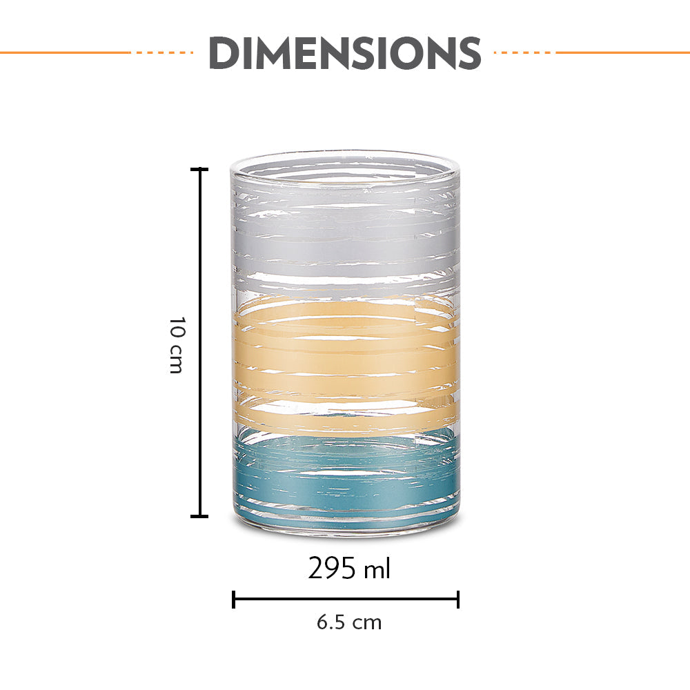 Set of 6 Tricolor Line Glasses- 295ml