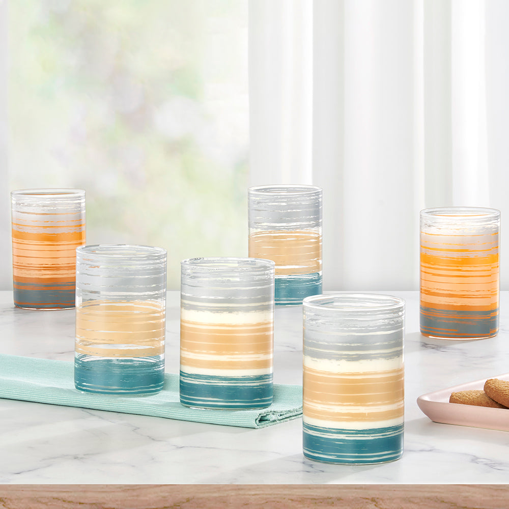 Set of 6 Tricolor Line Glasses- 295ml