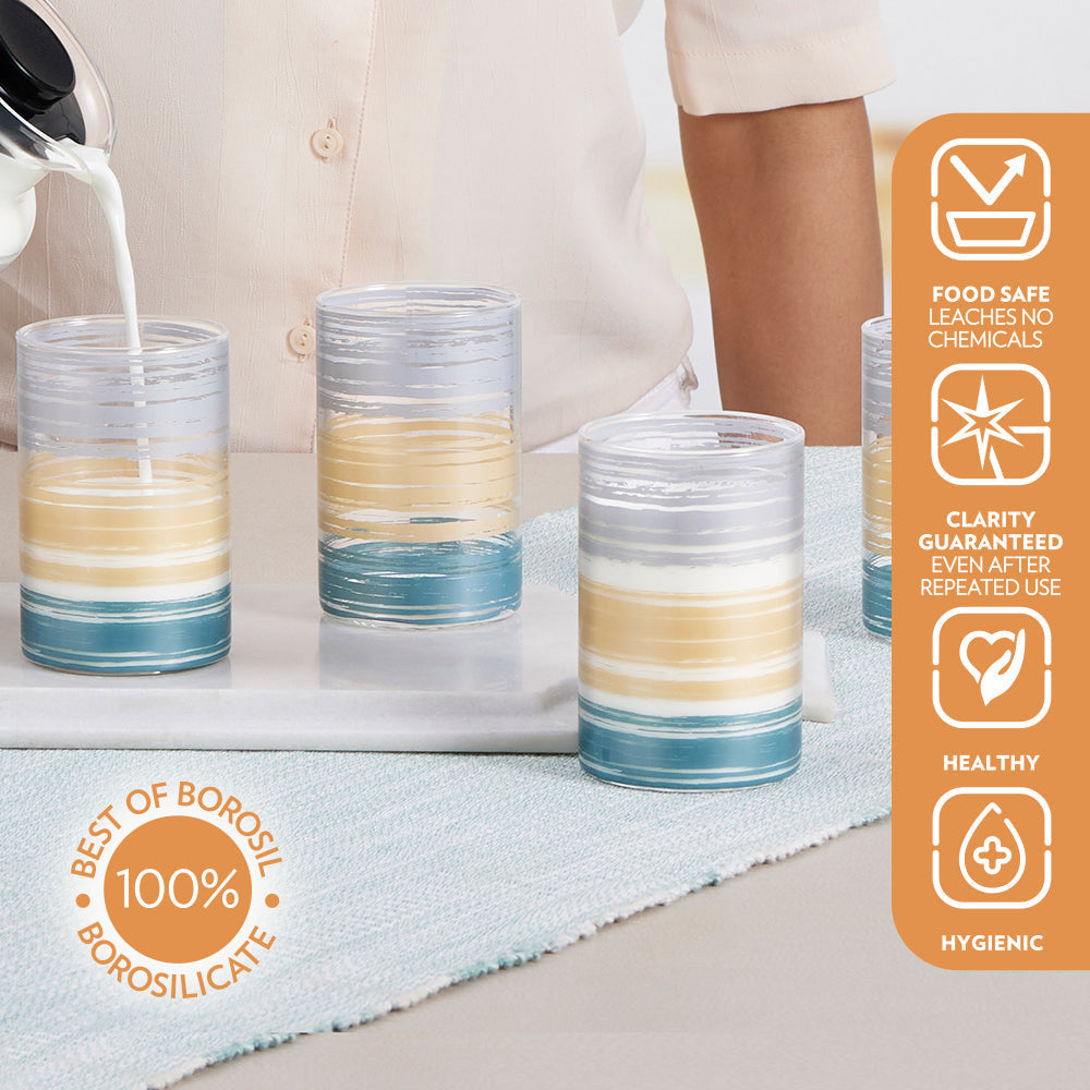 Set of 6 Tricolor Line Glasses- 295ml