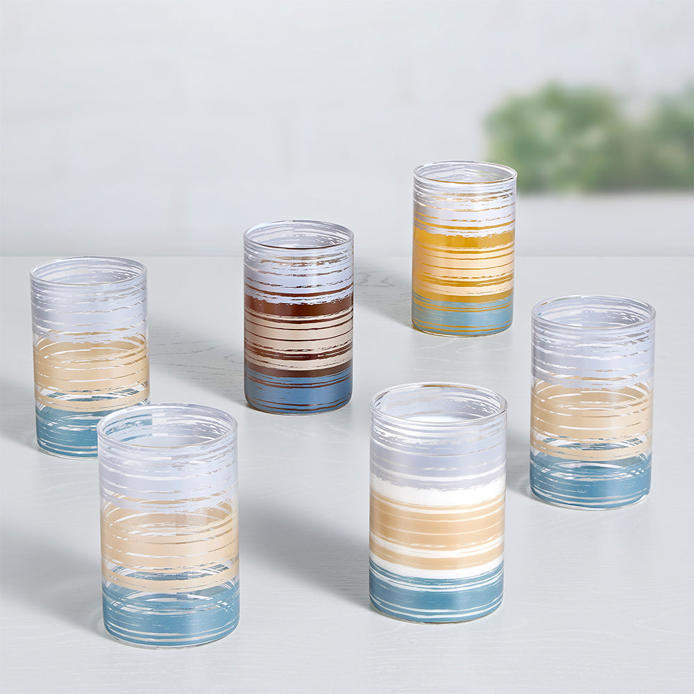 Set of 6 Tricolor Line Glasses- 295ml